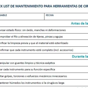 Check list para mantenimiento de material de cirugía